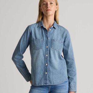 Quince Blue Denim Distressed Button Shirt